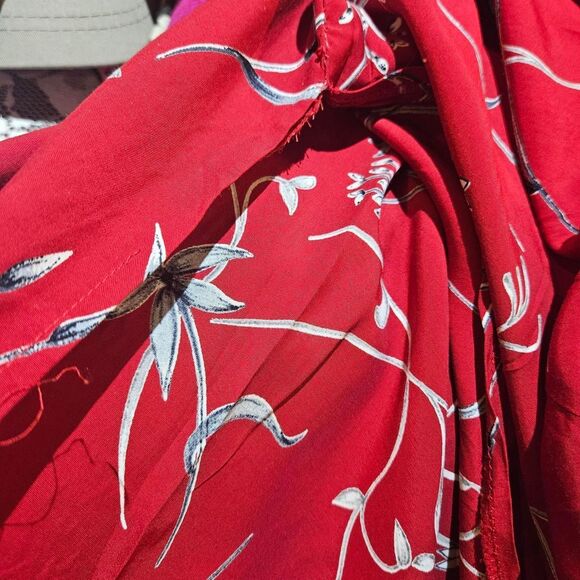 90s boho cottagecore red maxi skirt front slits - Picture 6 of 7